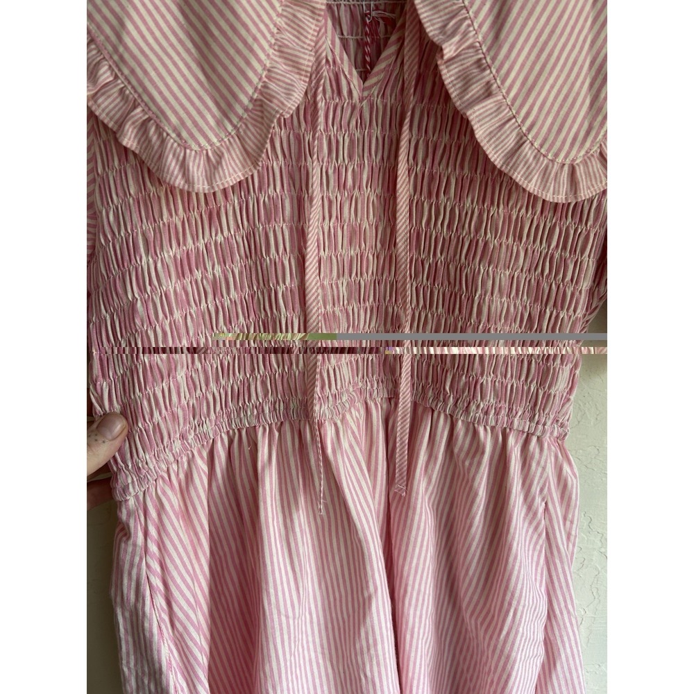 Umgee Striped Smocked Mini Dress NWT L Pink Peter Pan Collar Ruffle Coquette - Picture 7 of 11